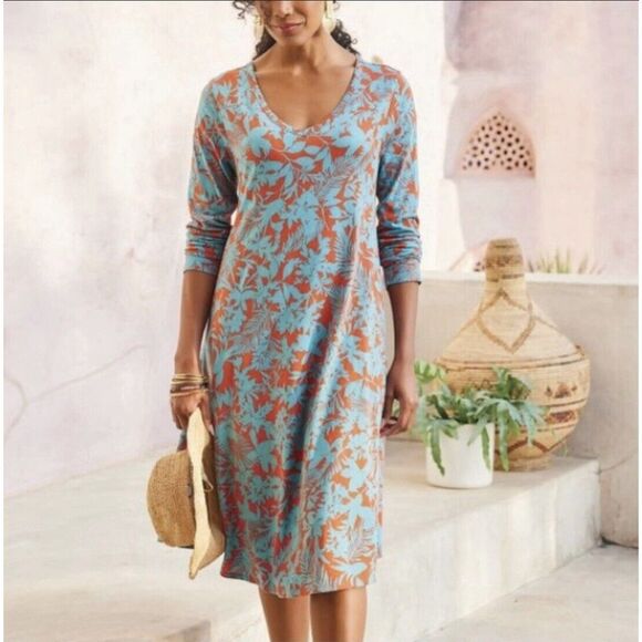 Soft Surroundings Dresses & Skirts - Soft Surroundings Santiago Floral Jersey Knit Shift Dre’s - Medium - Blue/Orange